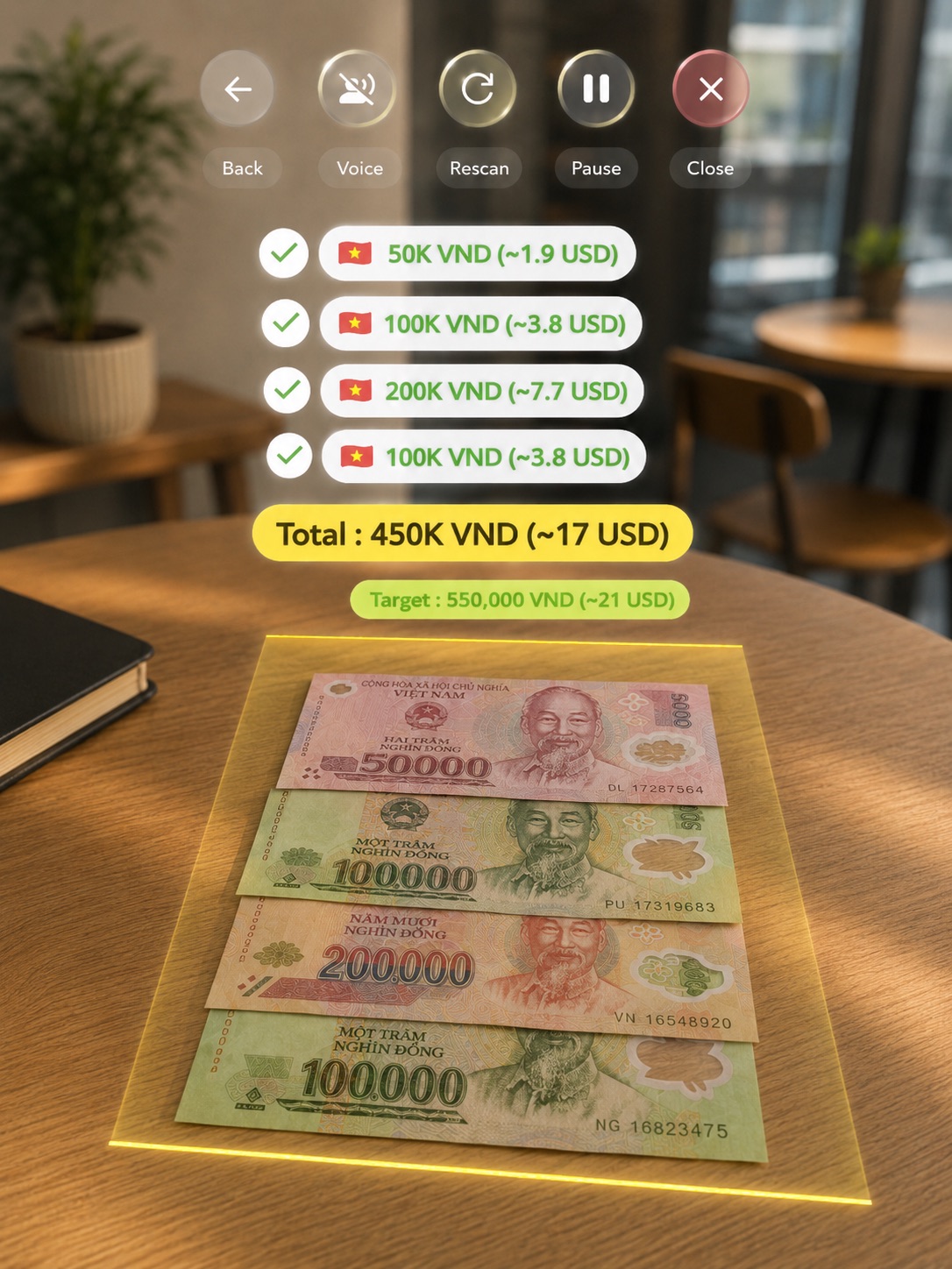 Globe Trotter foreign cash counting interface