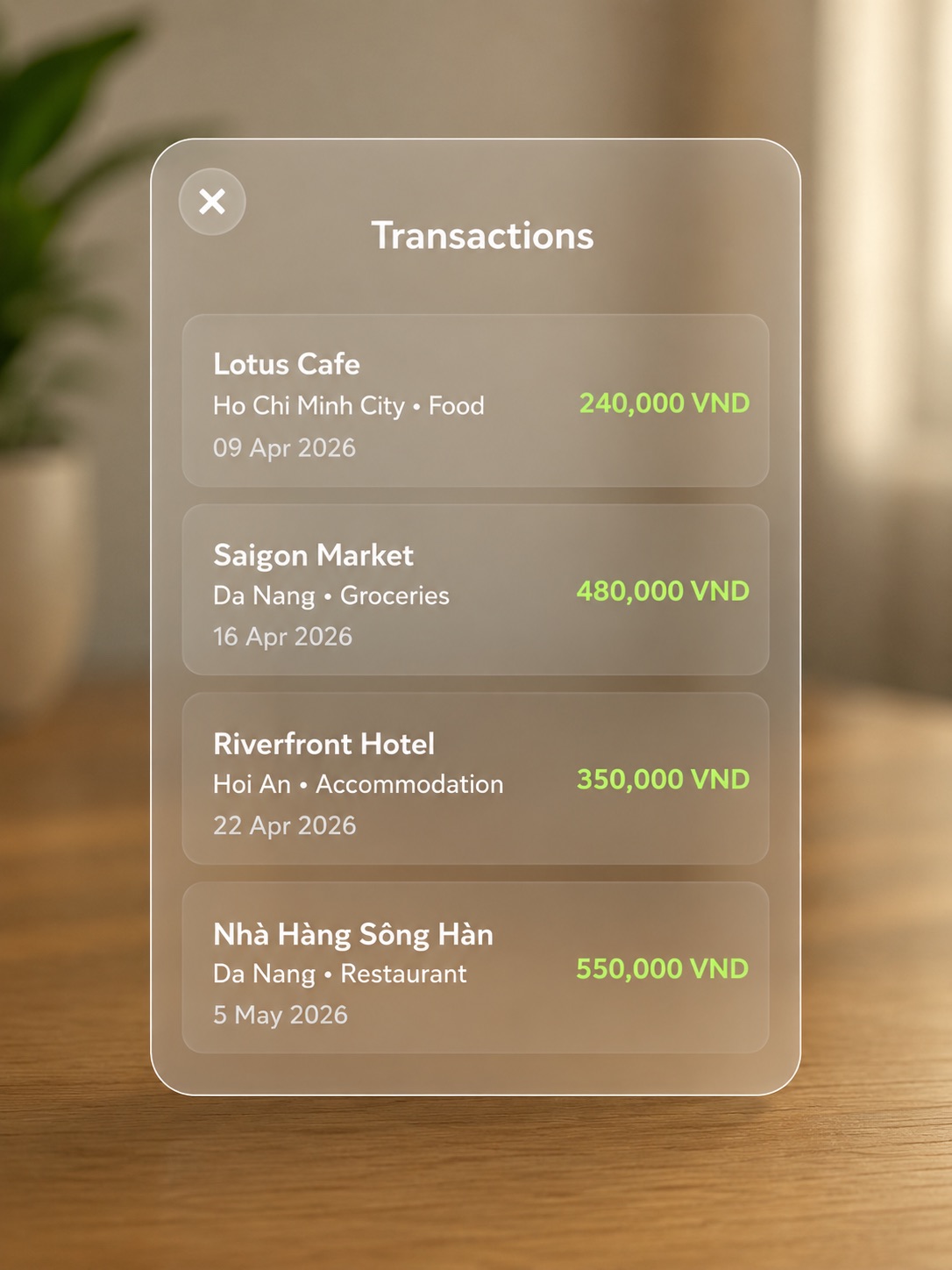 Transaction history interface
